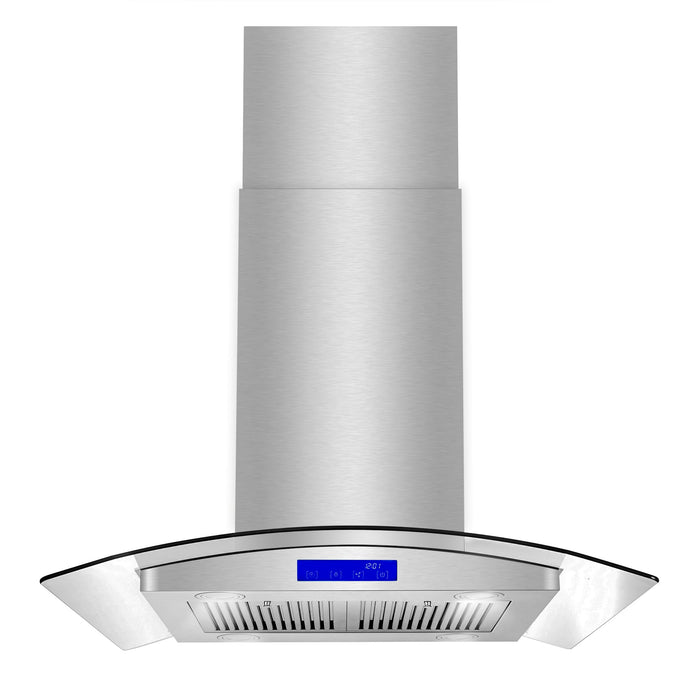 380 CFM Island Mount Range Hood with Glass Visor