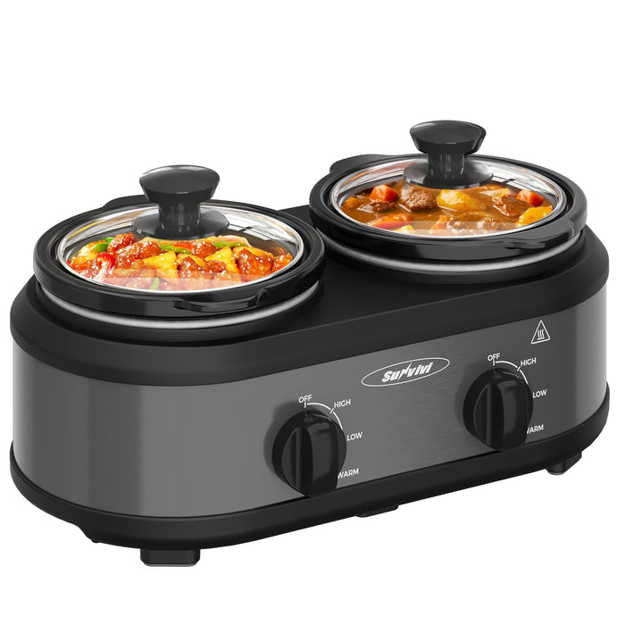 Sunvivi 2.5-Quart Dual Pot Slow Cooker Buffet Server