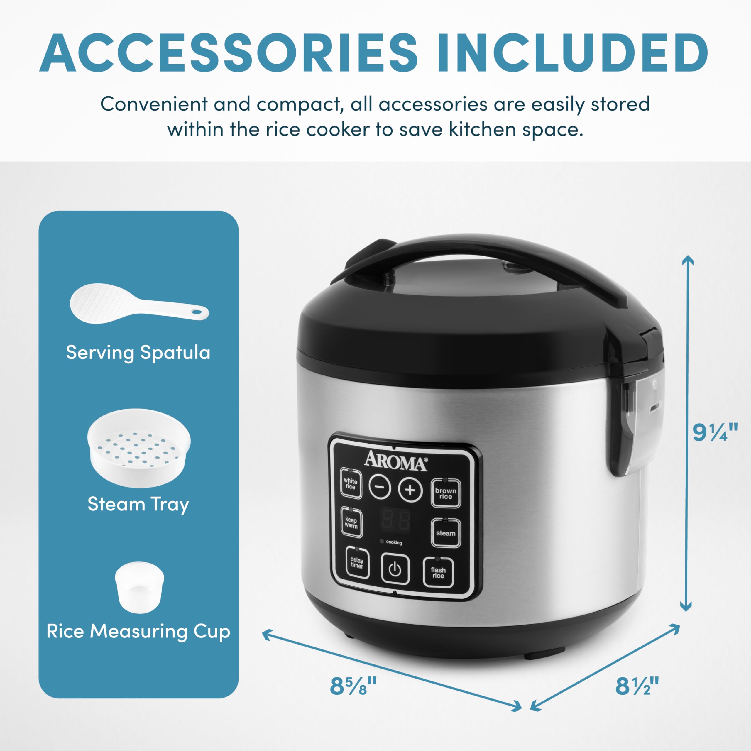 AROMA 8-Cup Digital Rice Cooker and Food Steamer