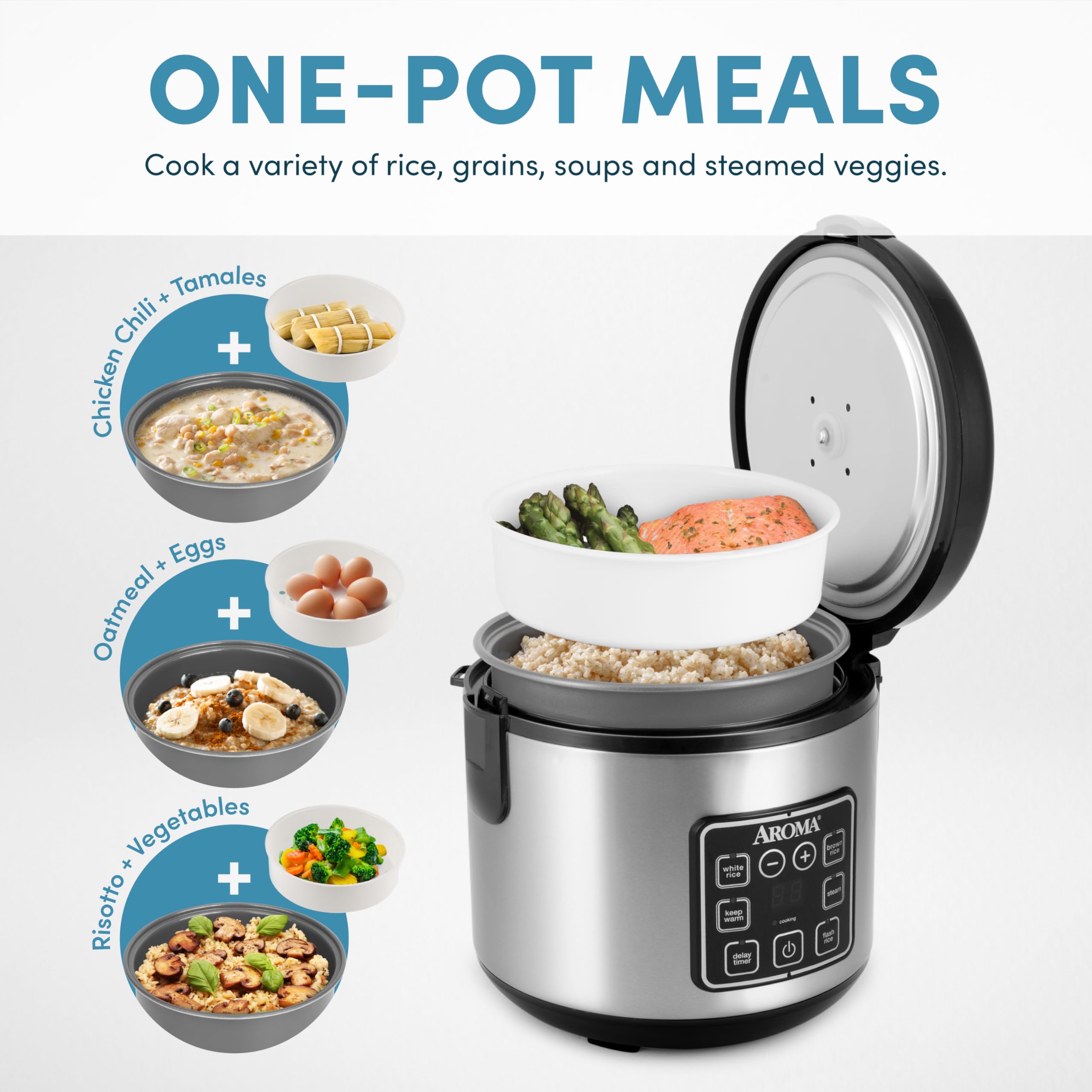 AROMA 8-Cup Digital Rice Cooker and Food Steamer