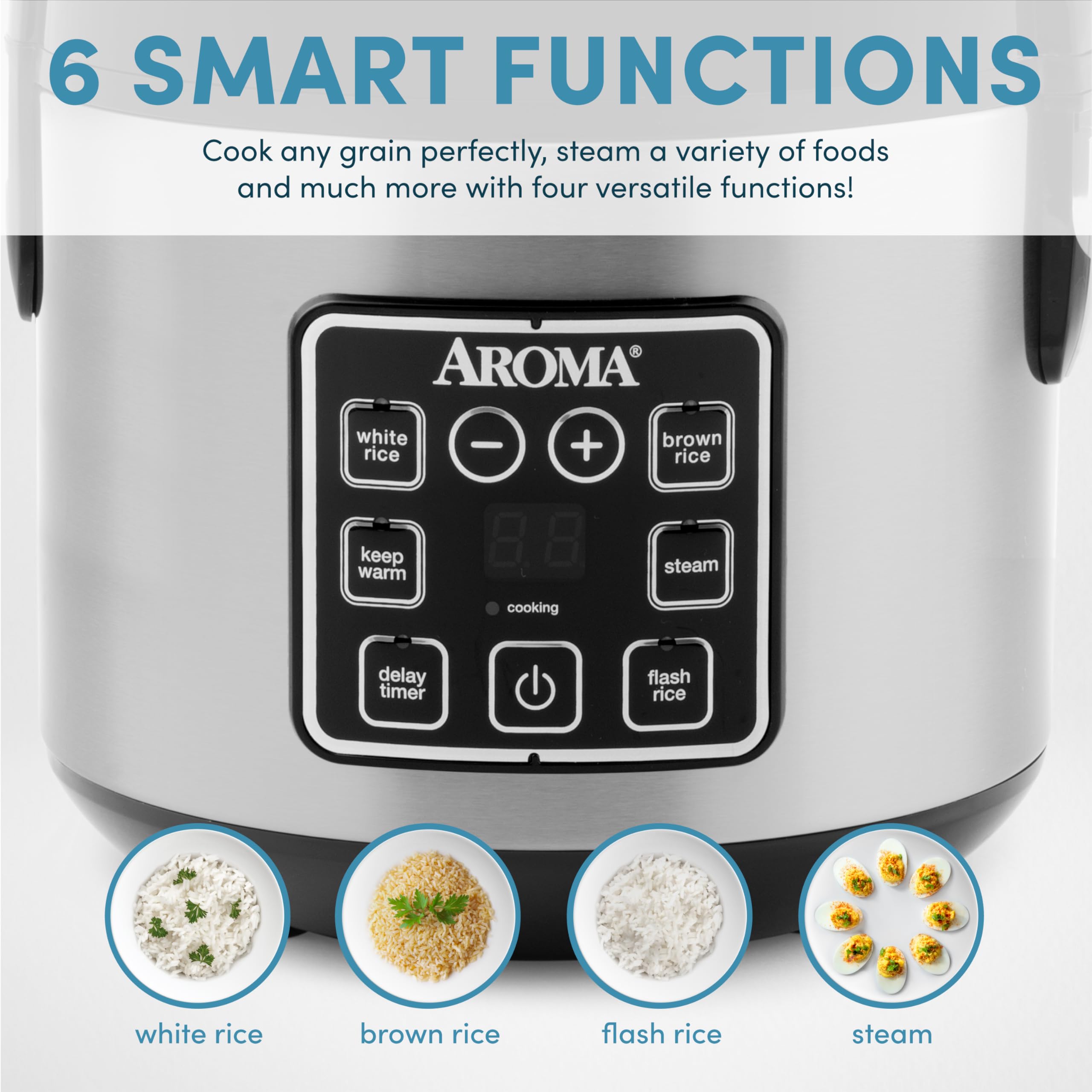 AROMA 8-Cup Digital Rice Cooker and Food Steamer