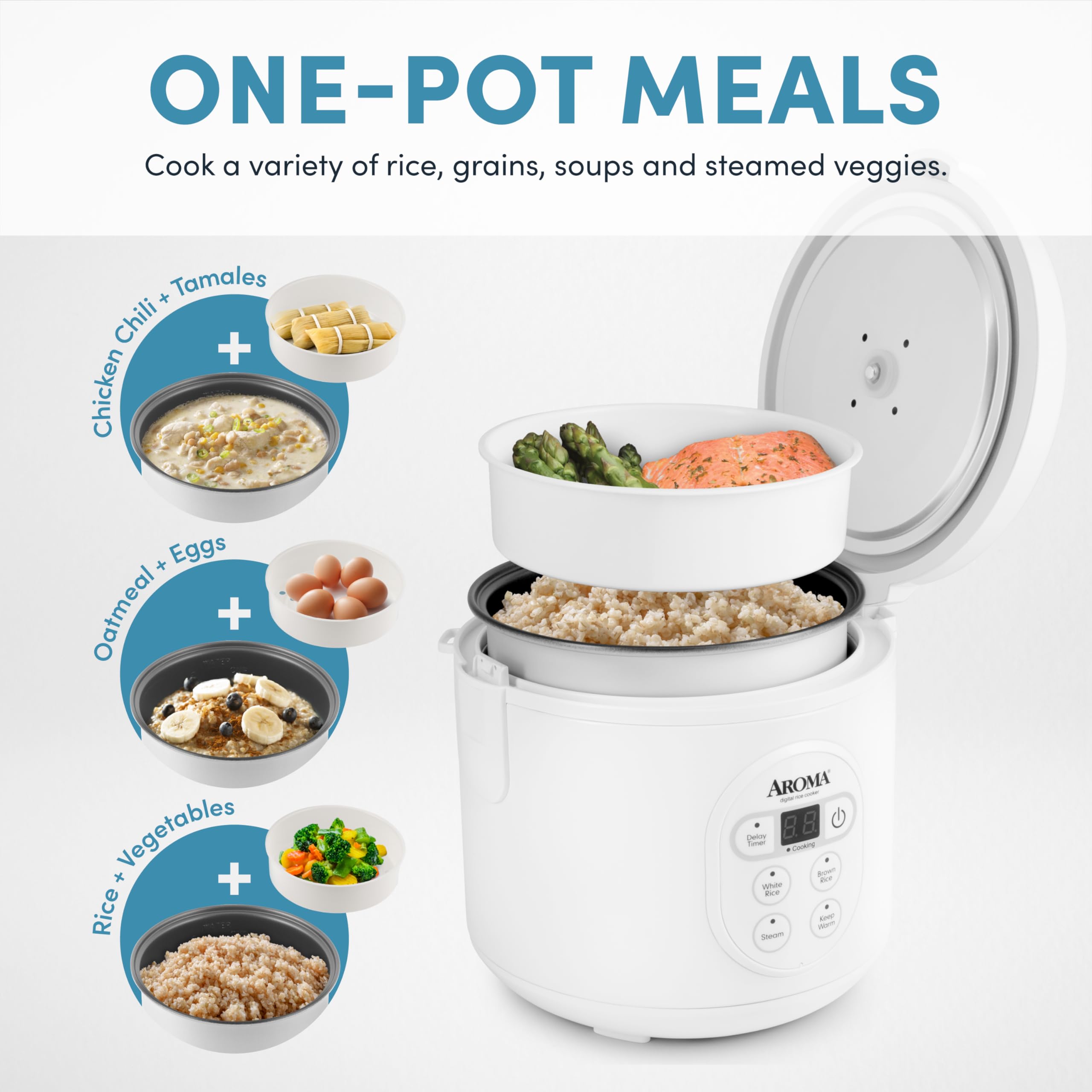 AROMA Digital Rice Cooker and Food Steamer for Kitchen